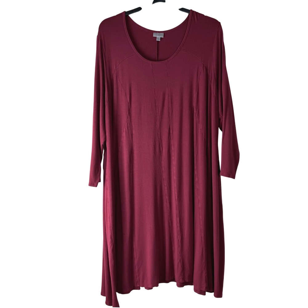 VIP Knits by Avenue Burgundy Red 3/4 Sleeve‎ Tunic Dress Plus Size 22/24